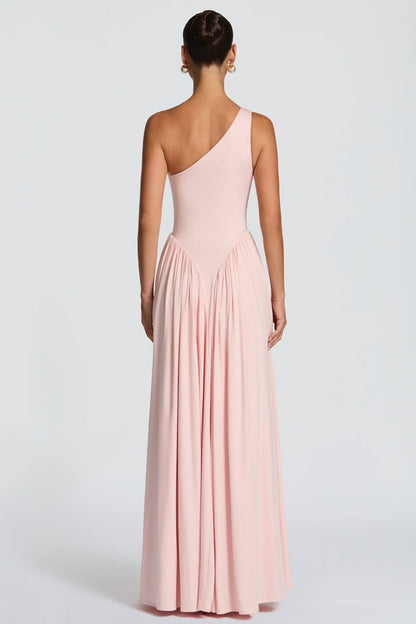 Jersey One Shoulder Gathered Maxi Dress