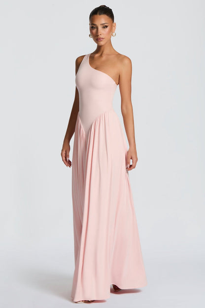 Jersey One Shoulder Gathered Maxi Dress