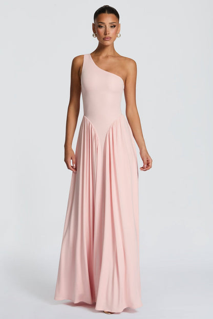 Jersey One Shoulder Gathered Maxi Dress