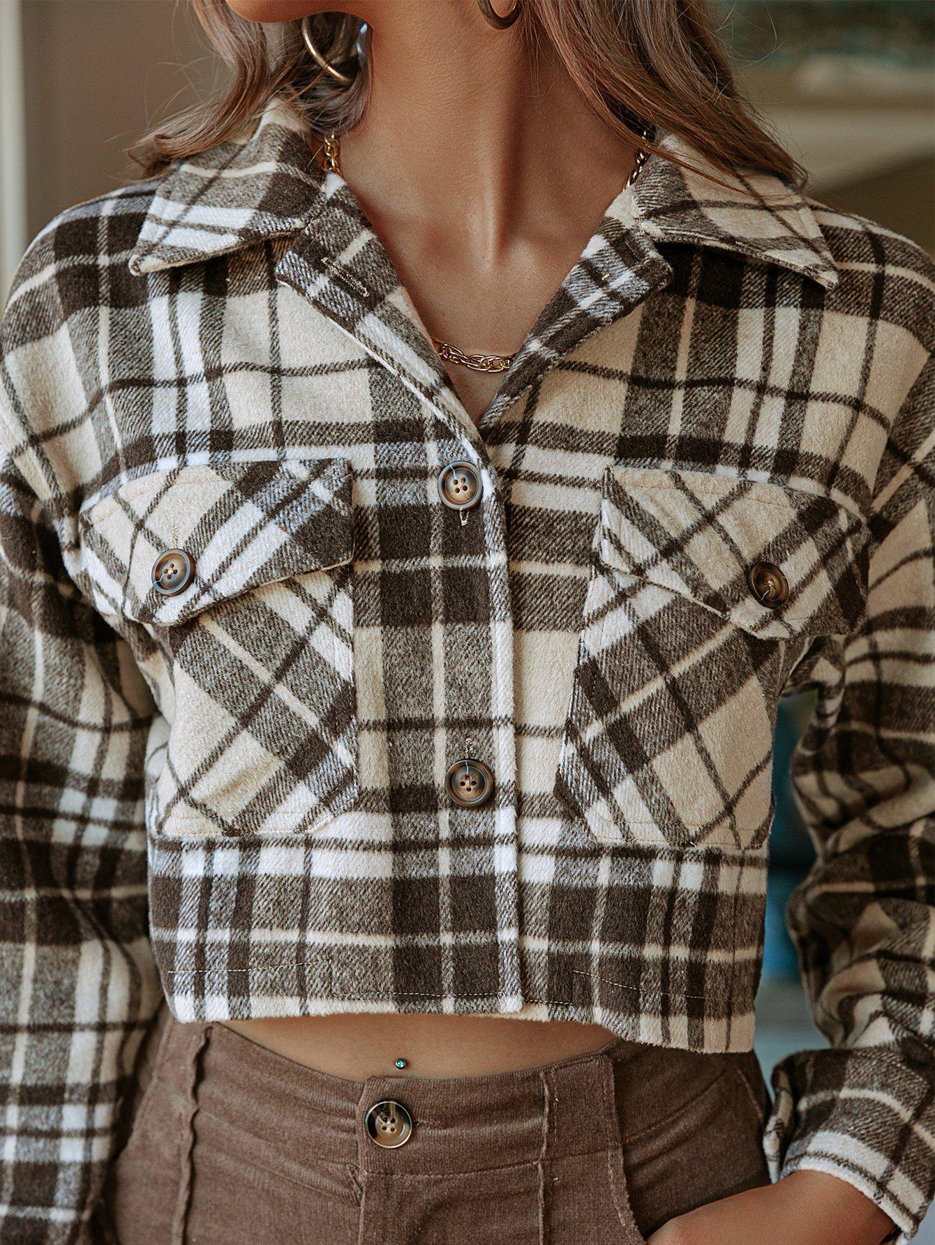 Plaid Button Down Cropped Shirt Jacket