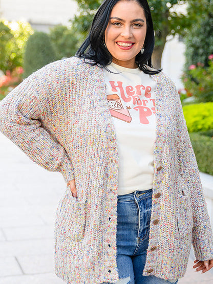 Plus Size Heathered Long Sleeve Pocketed Cardigan