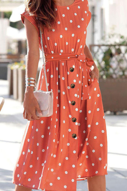 Blue Zone Planet | Polka Dot Round Neck Dress with Pockets