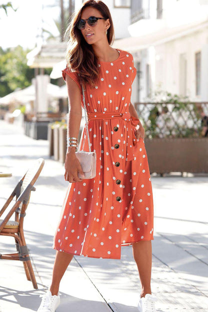 Blue Zone Planet | Polka Dot Round Neck Dress with Pockets