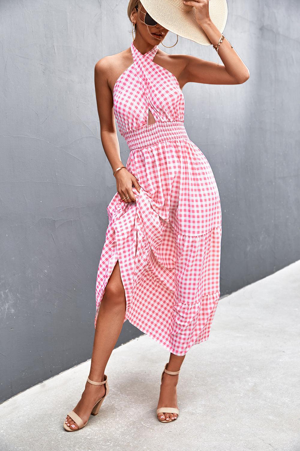 Blue Zone Planet | Monica's Printed Halter Neck Tiered Maxi Dress