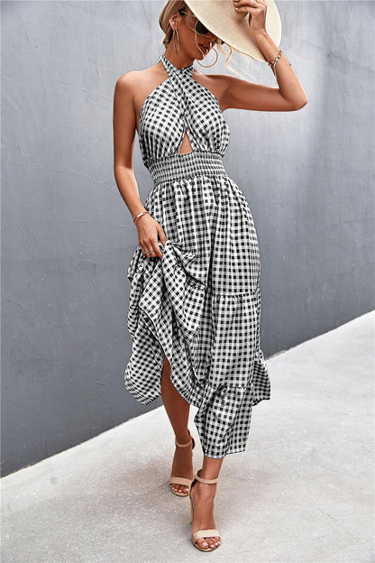 Blue Zone Planet | Monica's Printed Halter Neck Tiered Maxi Dress