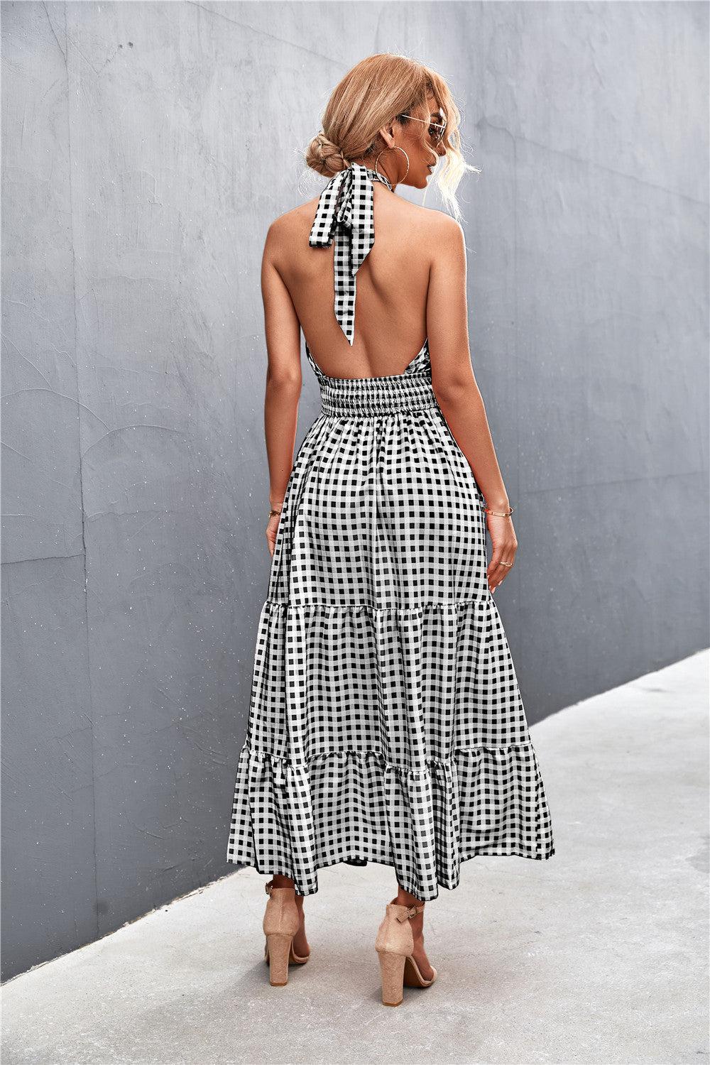 Blue Zone Planet | Monica's Printed Halter Neck Tiered Maxi Dress