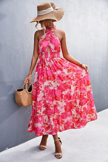 Blue Zone Planet | Monica's Printed Halter Neck Tiered Maxi Dress