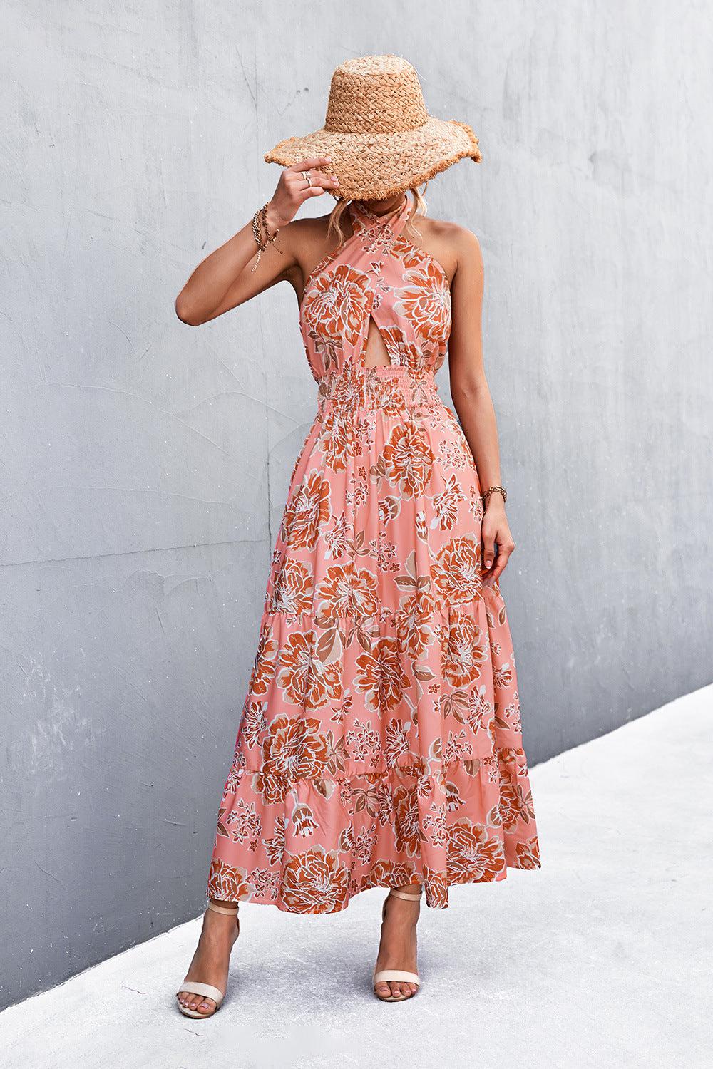 Blue Zone Planet | Monica's Printed Halter Neck Tiered Maxi Dress