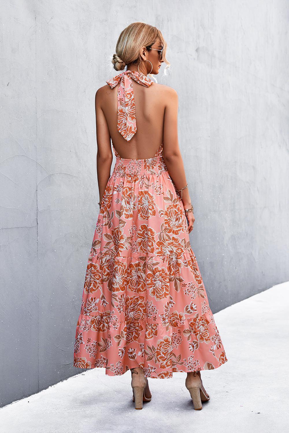 Blue Zone Planet | Monica's Printed Halter Neck Tiered Maxi Dress