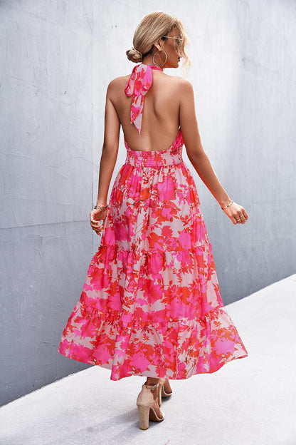 Blue Zone Planet | Monica's Printed Halter Neck Tiered Maxi Dress