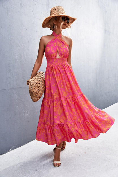 Blue Zone Planet | Monica's Printed Halter Neck Tiered Maxi Dress