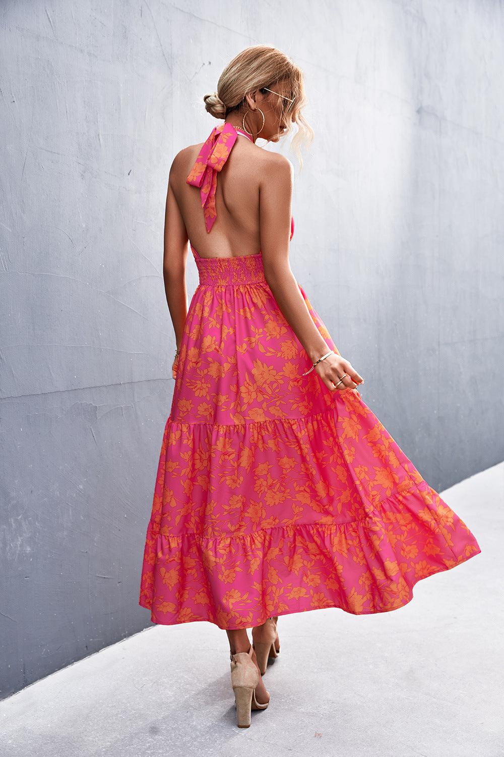 Blue Zone Planet | Monica's Printed Halter Neck Tiered Maxi Dress