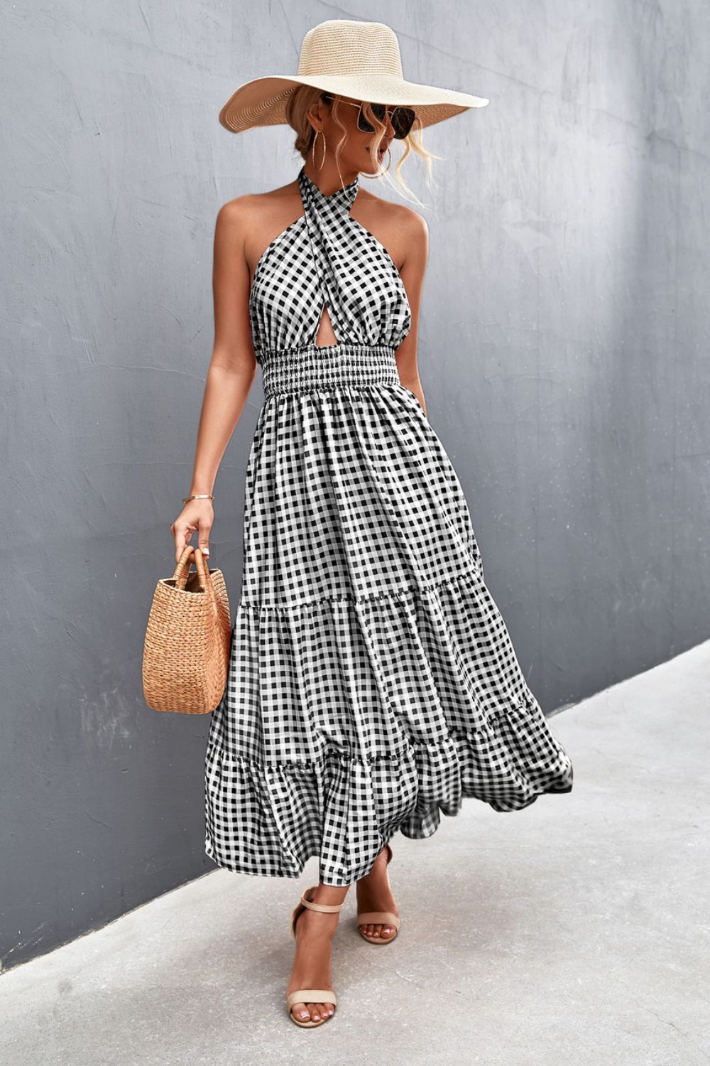 Blue Zone Planet | Monica's Printed Halter Neck Tiered Maxi Dress