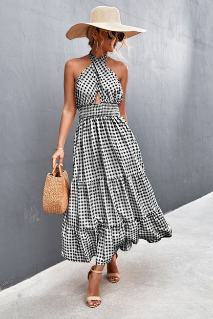 Blue Zone Planet | Monica's Printed Halter Neck Tiered Maxi Dress