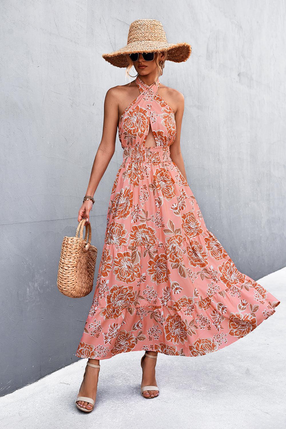 Blue Zone Planet | Monica's Printed Halter Neck Tiered Maxi Dress