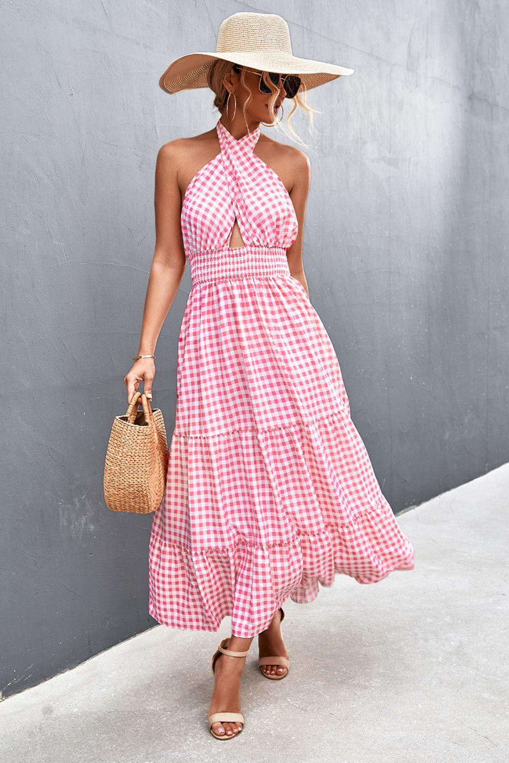 Blue Zone Planet | Monica's Printed Halter Neck Tiered Maxi Dress