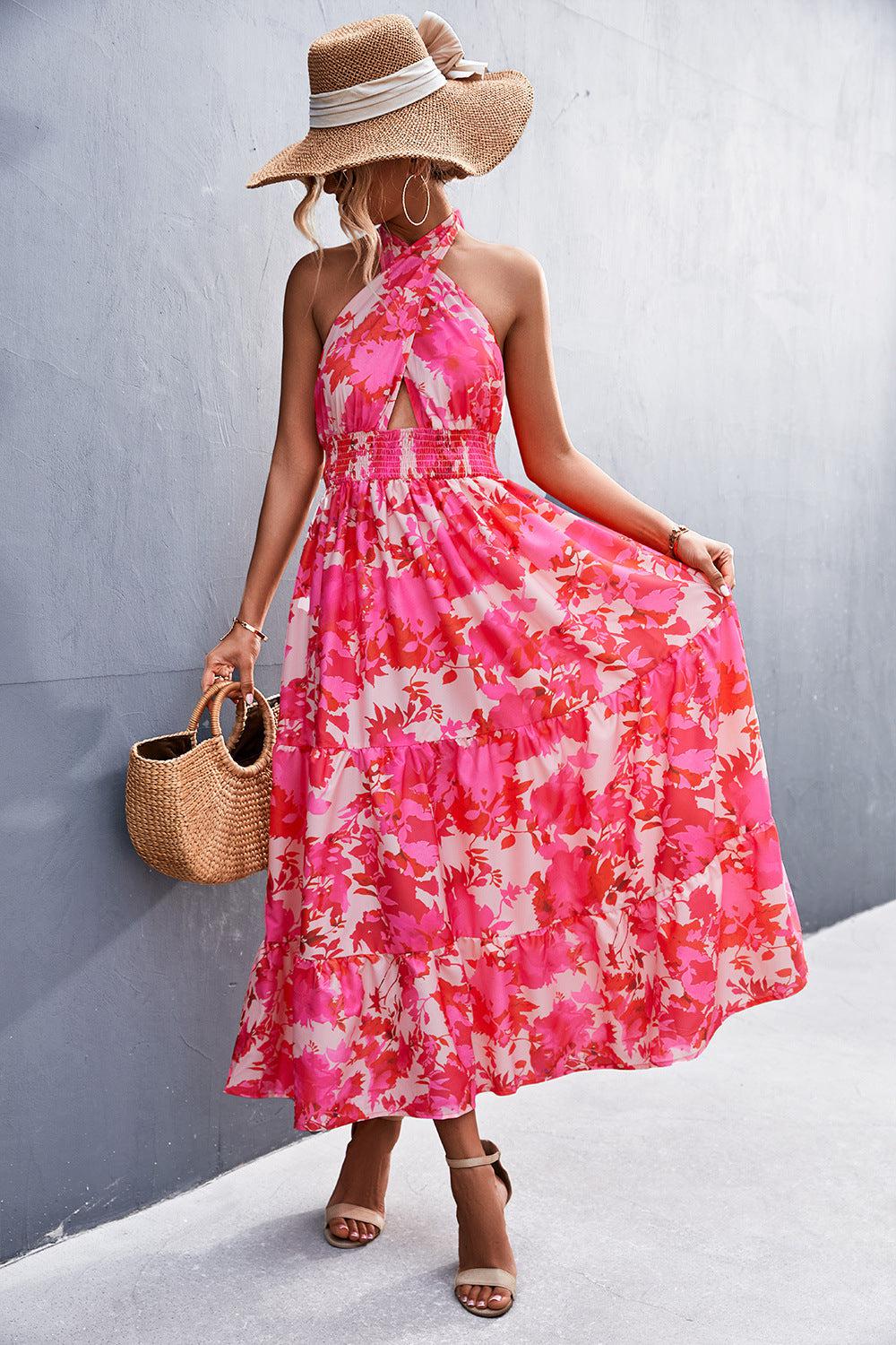 Blue Zone Planet | Monica's Printed Halter Neck Tiered Maxi Dress