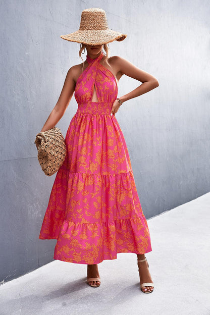 Blue Zone Planet | Monica's Printed Halter Neck Tiered Maxi Dress