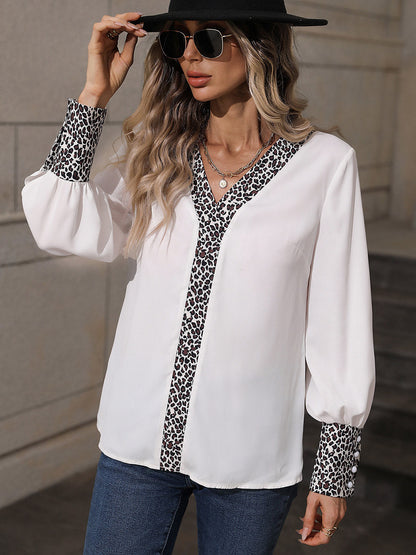 Printed V-Neck Long Sleeve Shirt