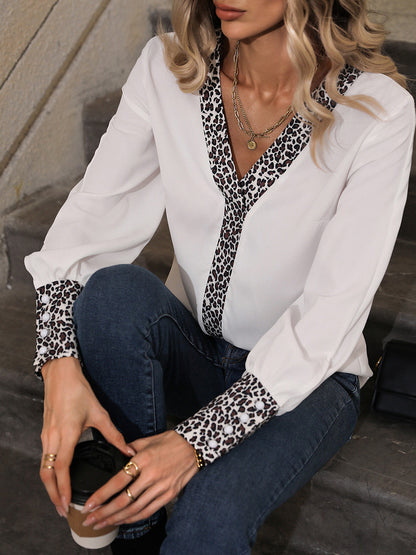 Printed V-Neck Long Sleeve Shirt