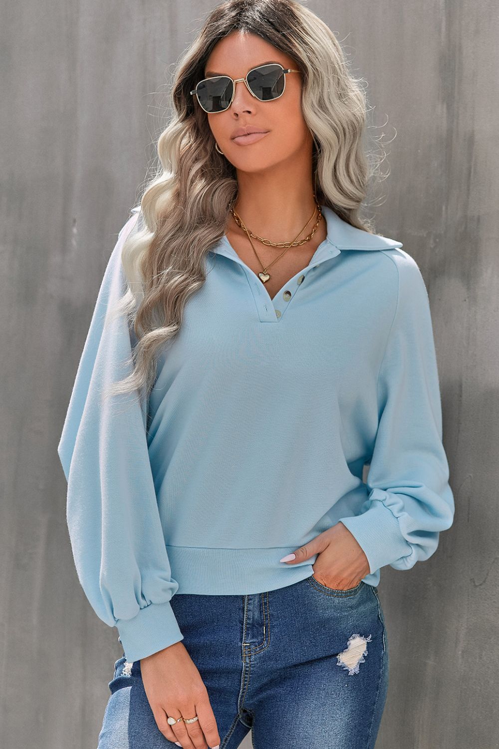 Blue Zone Planet | Quarter-Button Collared Sweatshirt