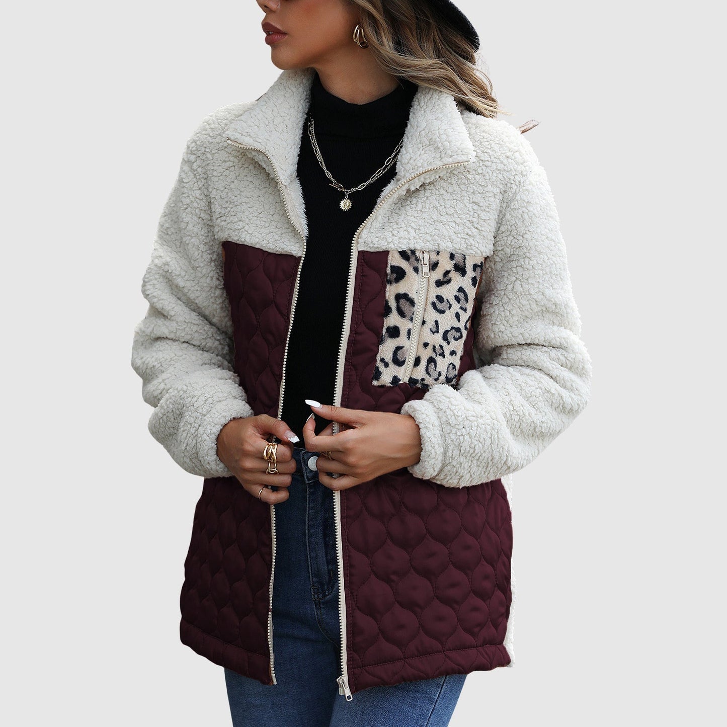 Quilted Plush Patchwork Women’s Winter Jacket