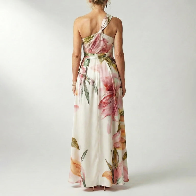 Quinn - Women’s Draped Halter Floral Evening Dress