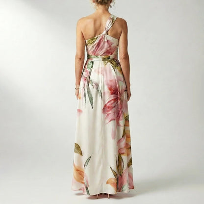 Quinn - Women’s Draped Halter Floral Evening Dress