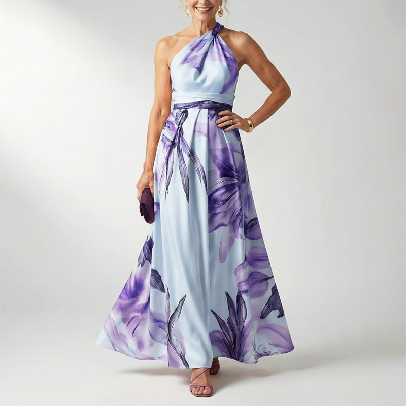 Quinn - Women’s Draped Halter Floral Evening Dress