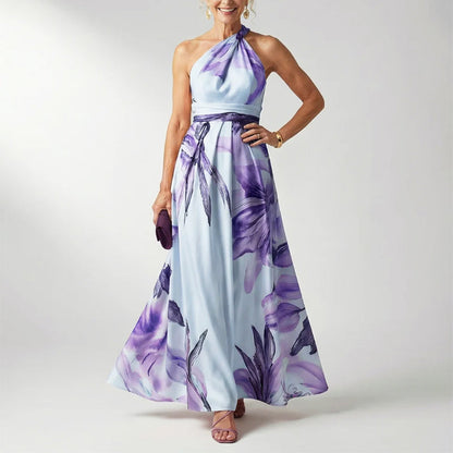 Quinn - Women’s Draped Halter Floral Evening Dress