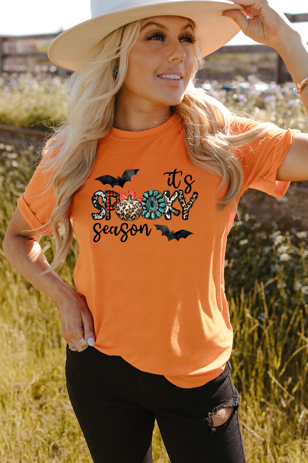 Blue Zone Planet | Round Neck Short Sleeve IT's SPOOKY SEASON Graphic T-Shirt