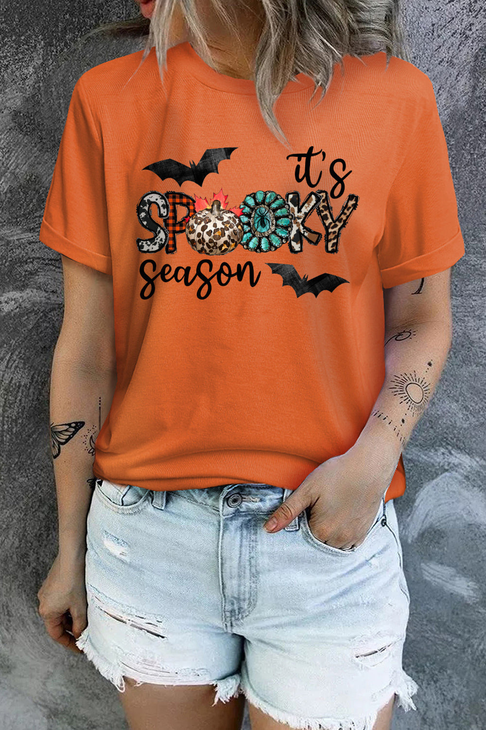 Blue Zone Planet | Round Neck Short Sleeve IT's SPOOKY SEASON Graphic T-Shirt