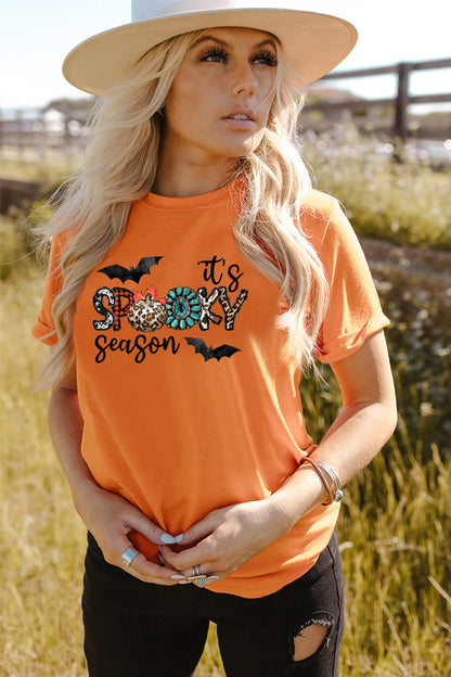 Blue Zone Planet | Round Neck Short Sleeve IT's SPOOKY SEASON Graphic T-Shirt