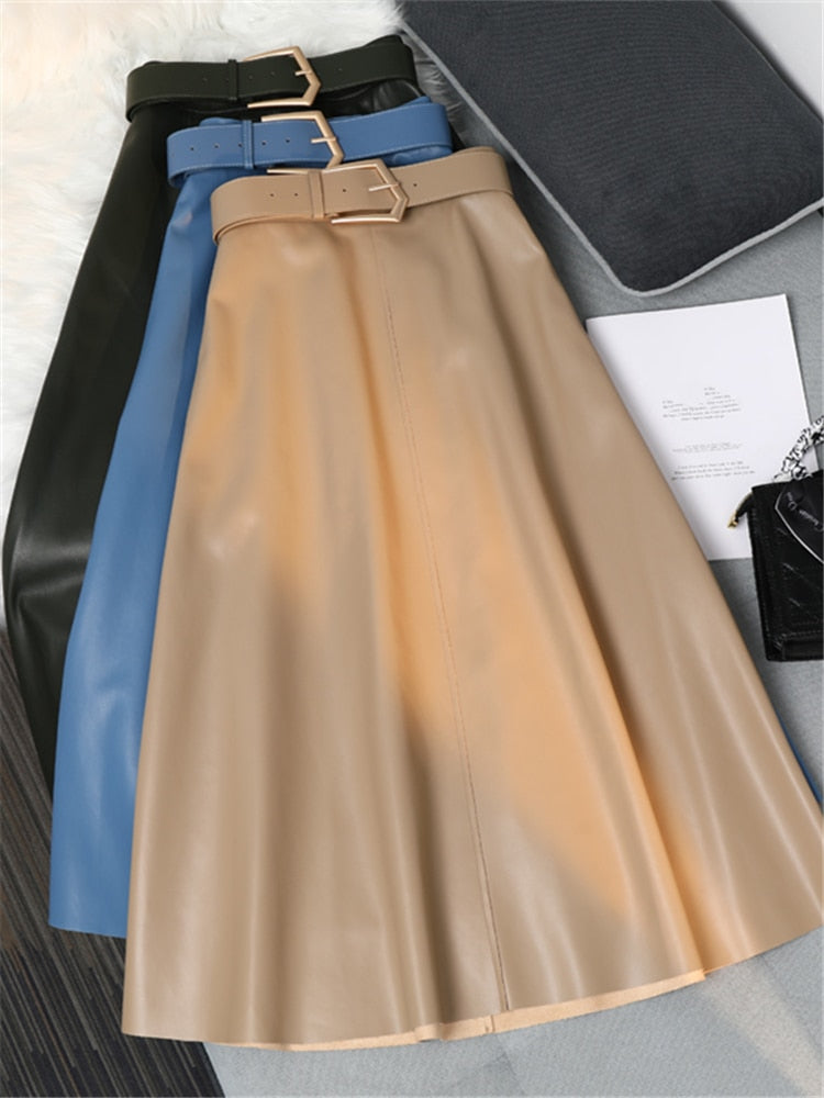 Ginger Classic Faux Leather Long Skirt