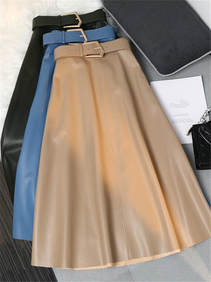 Ginger Classic Faux Leather Long Skirt