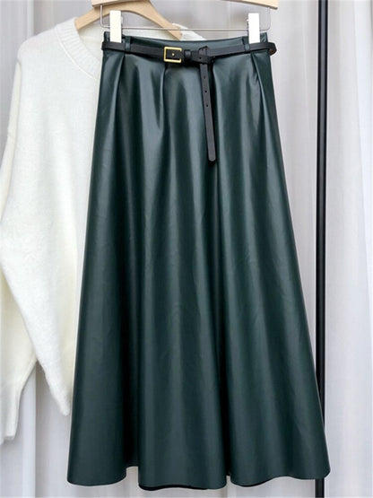 Ginger Classic Faux Leather Long Skirt