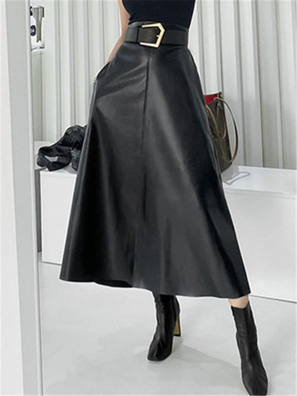 Ginger Classic Faux Leather Long Skirt