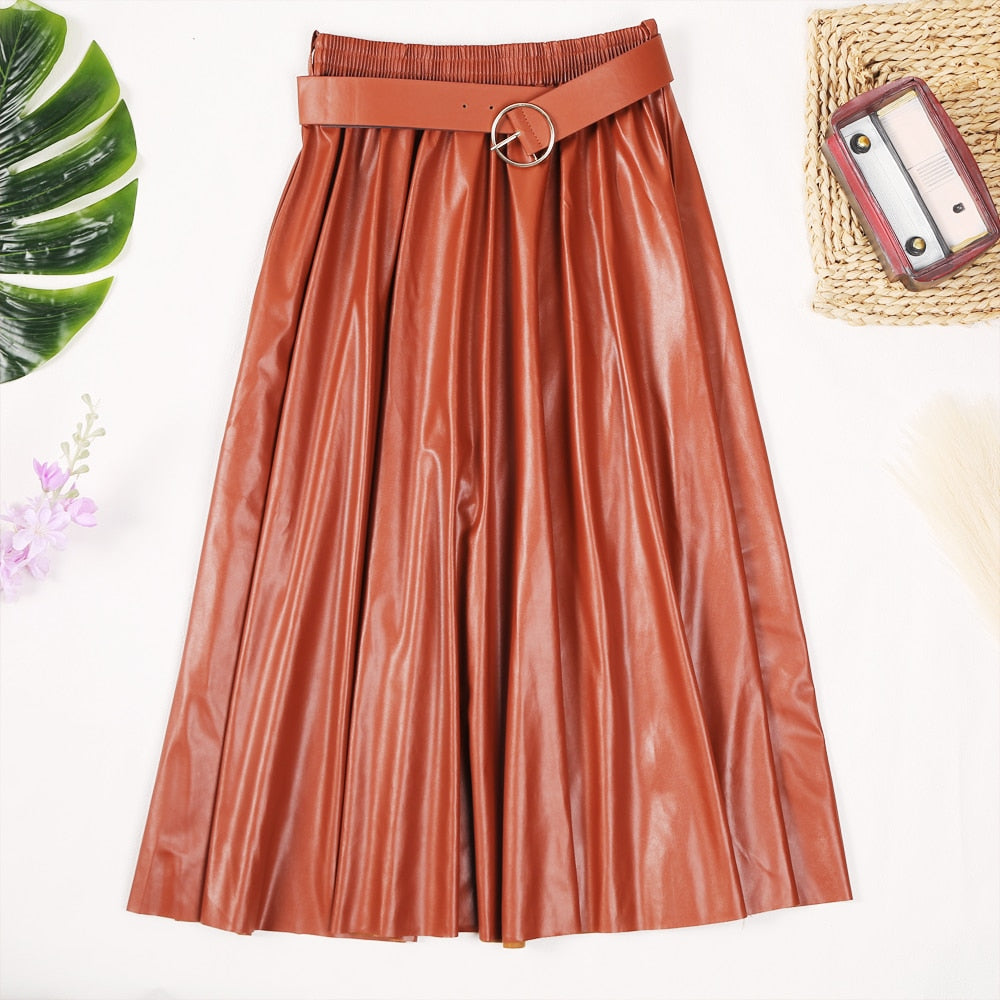 Ginger Classic Faux Leather Long Skirt
