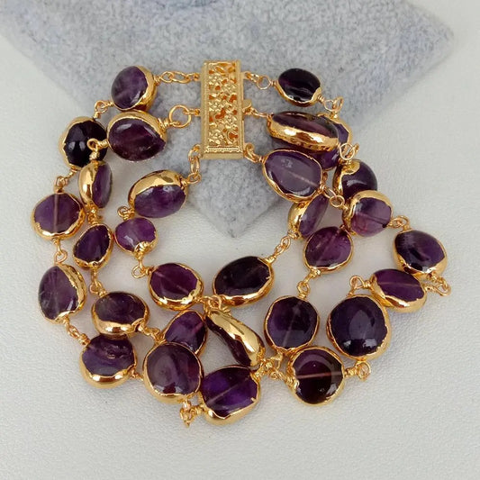 Natural Amethyst Oval Wrap Bracelet