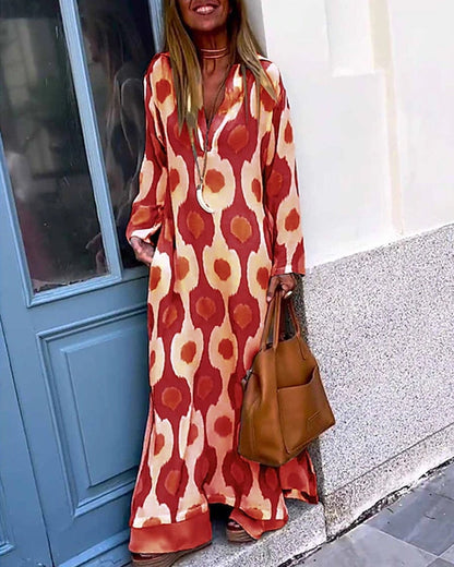 Geometric Print Split Maxi Casual Dress