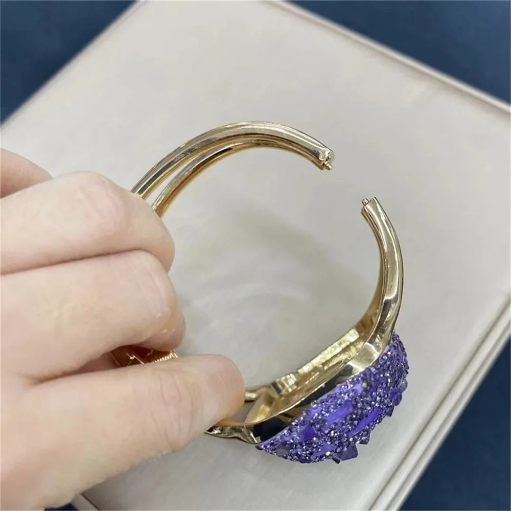 Natural Amethyst Cuff Bracelet with Turkish Crystal Quartz