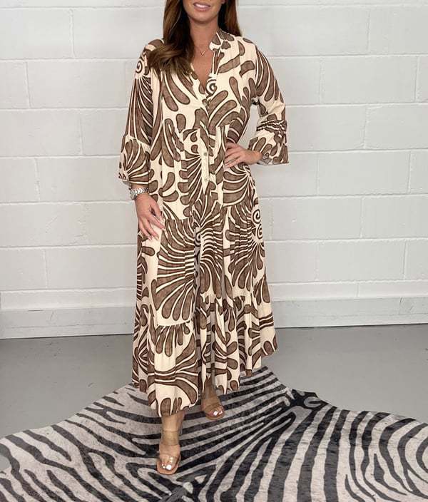 Vintage Print Maxi Casual Dress