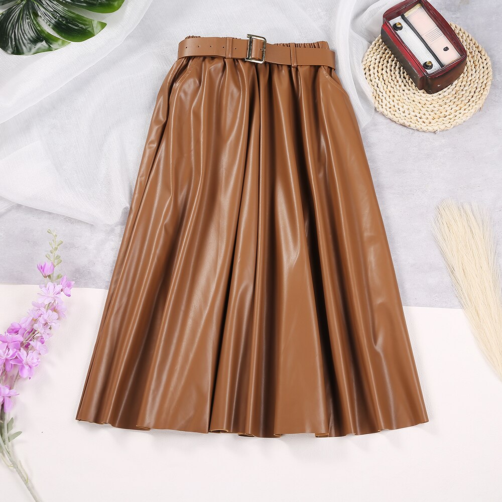 Ginger Classic Faux Leather Long Skirt