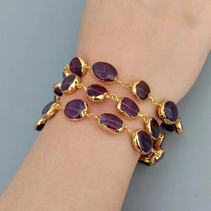 Natural Amethyst Oval Wrap Bracelet