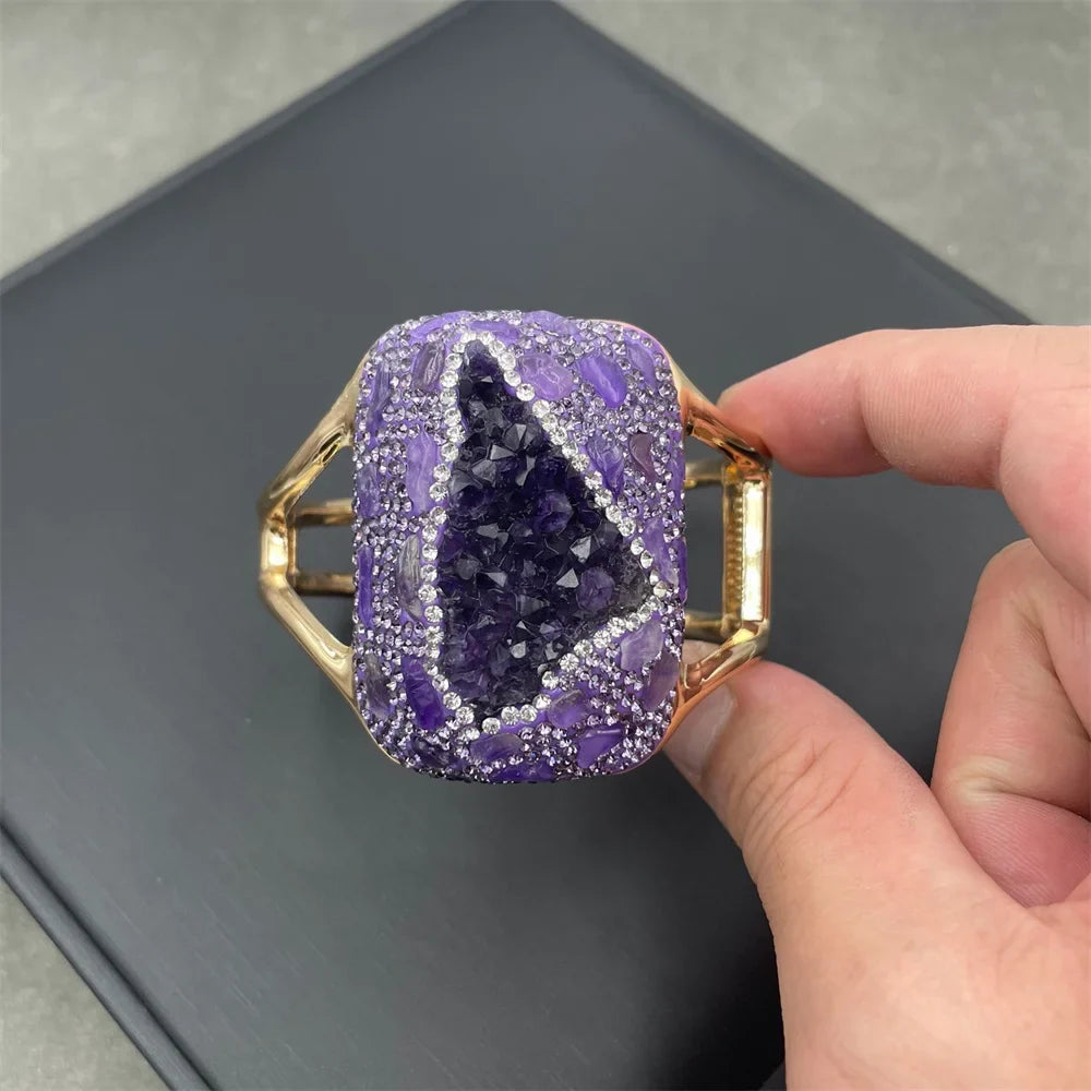 Natural Amethyst Cuff Bracelet with Turkish Crystal Quartz