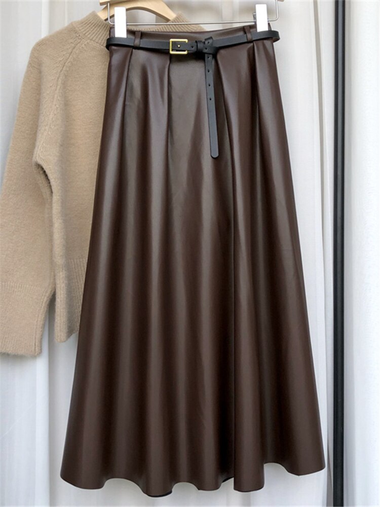 Ginger Classic Faux Leather Long Skirt