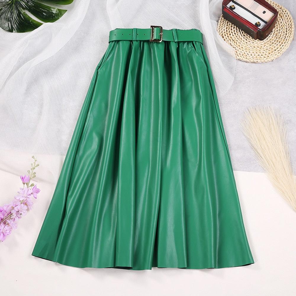 Ginger Classic Faux Leather Long Skirt