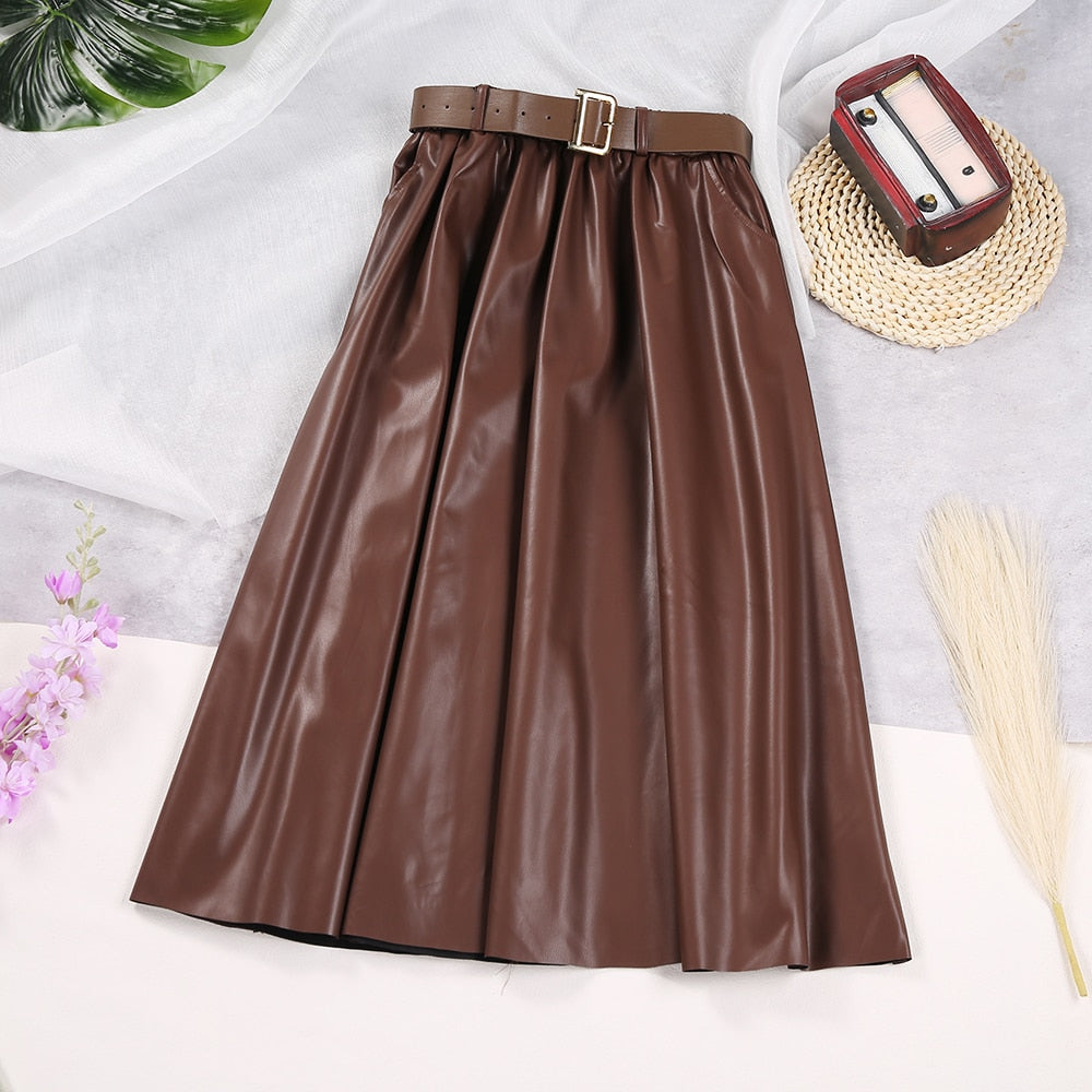 Ginger Classic Faux Leather Long Skirt