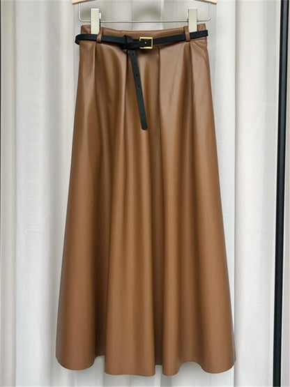 Ginger Classic Faux Leather Long Skirt