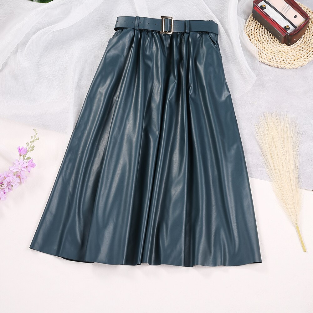 Ginger Classic Faux Leather Long Skirt